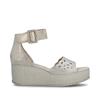 Rieker Wedge Velcro Ankle Strap Sandal - Beige Metallic
